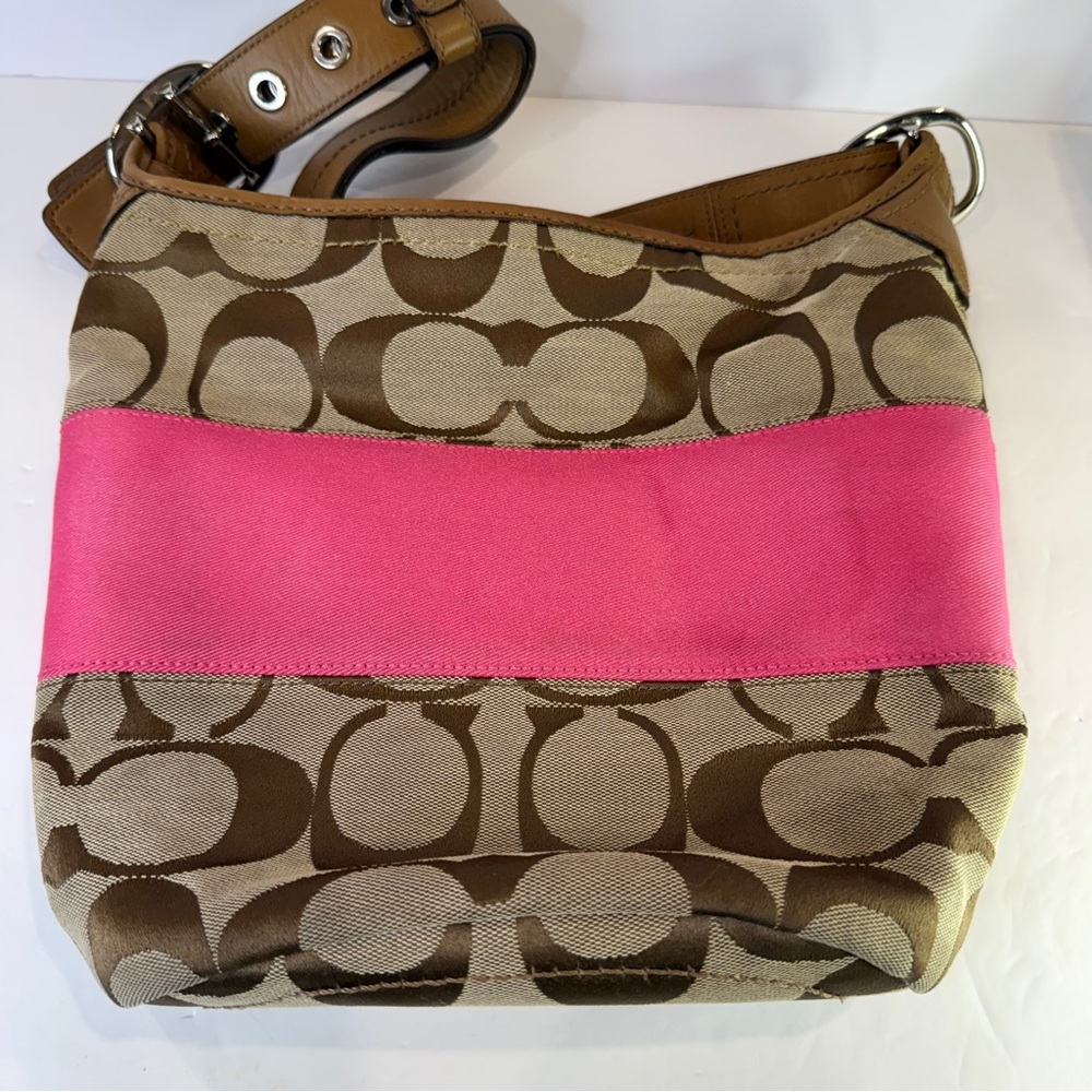 Coach Signature Canvas Hobo Shoulder Bag 💖Leather Trim | Adjustable Strap